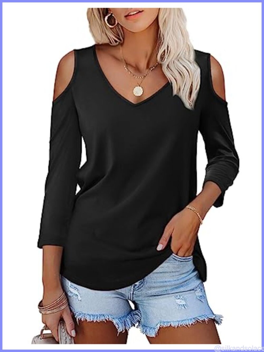 Women's Cold Shoulder V Neck Tunic Top Relaxed Fit Long Sleeve Blouse